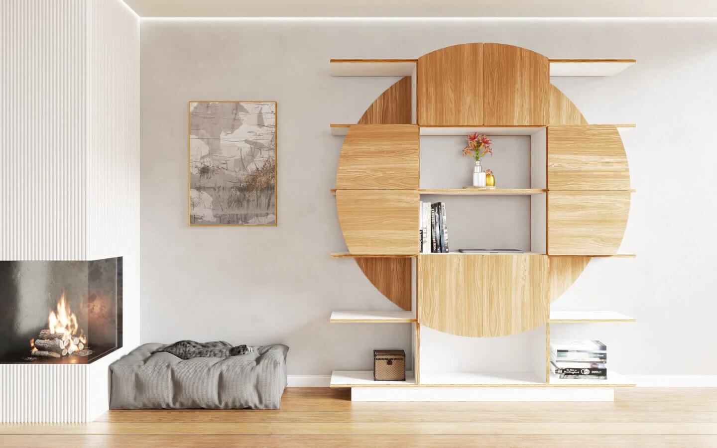Wandplank Gaastena 140 cm van eikenfineer met strak, Scandinavisch ontwerp en veel opbergruimte