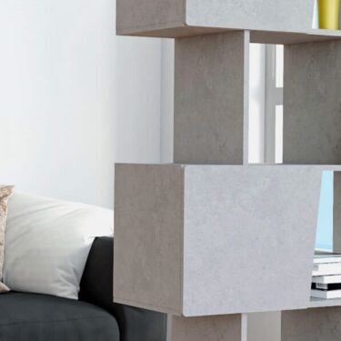 Wandplank Jaumona Wit 140 cm met grijs blokdesign en open vakken in modern wooninterieur
