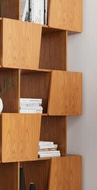 Wandplank Breissun 89 cm met open vakken en gesloten delen in warme houtlook, modern en speels ontwerp