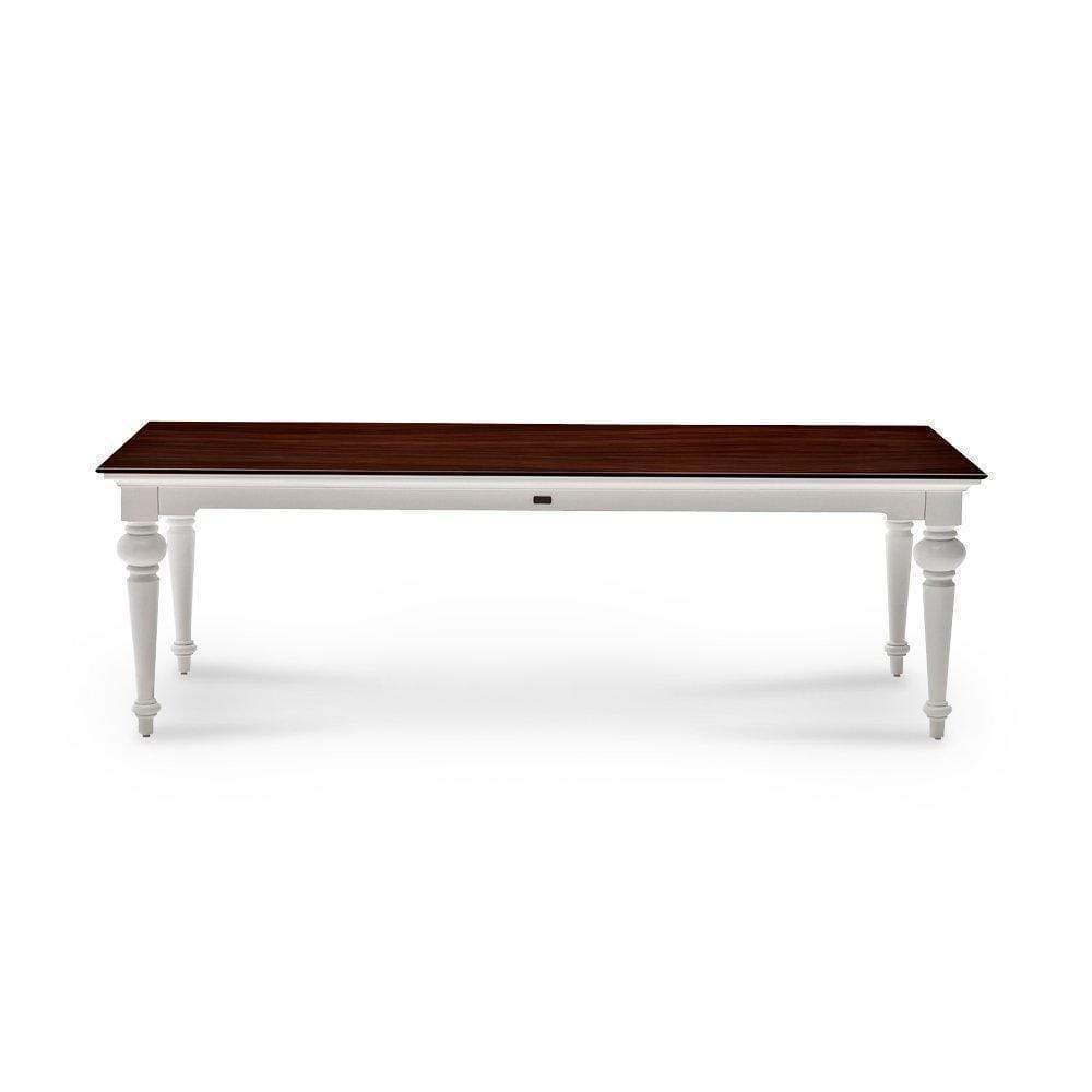Eettafel Kleendol MDF 240 cm, wit met donker blad en elegante gedraaide poten