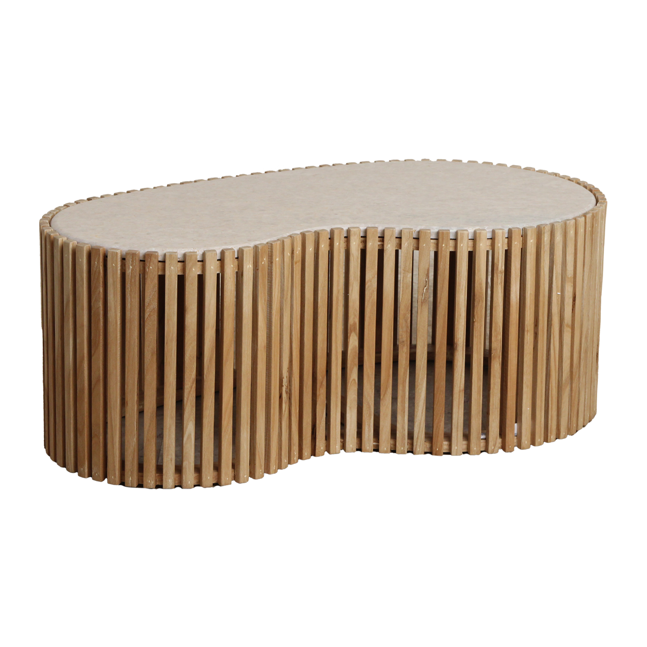 Salontafel Braallol Marmer met natuurkleurig marmeren blad en licht Sungkai-houten onderstel