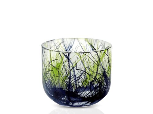 Vaas Sloolano Naturel H10 cm van handgemaakt glas met subtiele marmerstructuur in groen-blauw