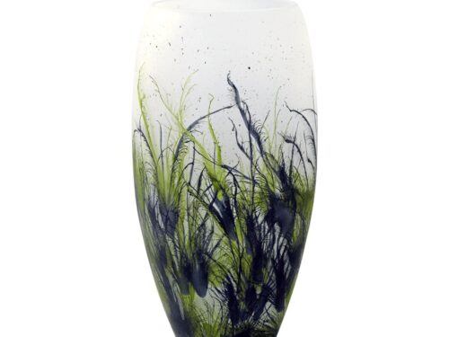 Vaas Nutira Naturel H38 cm glazen vaas met zachte aardetinten, subtiele marmerstructuur en tijdloze vorm