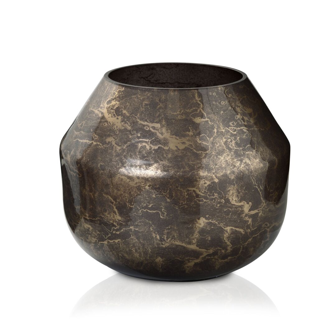 Vaas Skossir Glas Bruin met marmerstructuur en goudaccenten, handgemaakt mondgeblazen design