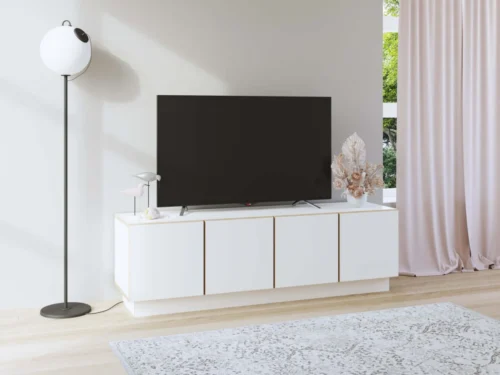 TV-meubel Proskine Wit 145 cm met strakke gesloten deuren en lichte, tijdloze HPL-afwerking