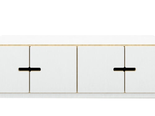 TV-meubel Paraty Wit 145 cm met strakke witte HPL-afwerking en vier greeploze deuren