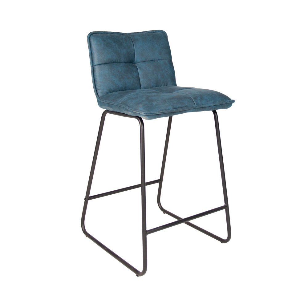 Barkruk Oder turquoise met microvezelzitting, rugleuning en zwart metalen onderstel