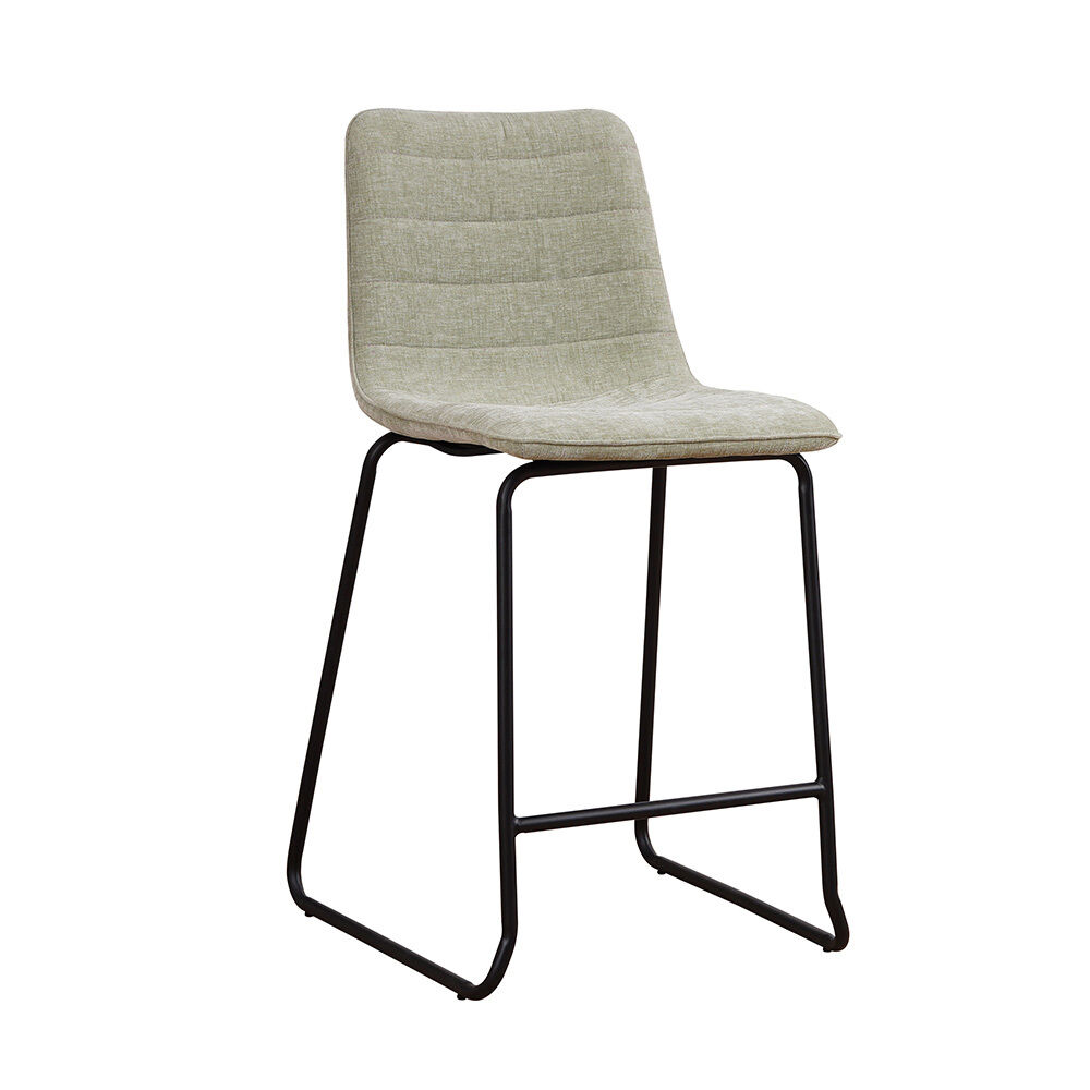 Barkruk Puty Groen met chenillestof, dikke zitting, rugleuning en zwart metalen frame