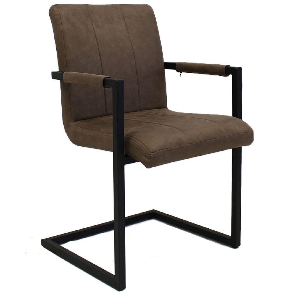 Stoel Graalos taupe met verticale stiksels, microvezelbekleding en zwart metalen frame