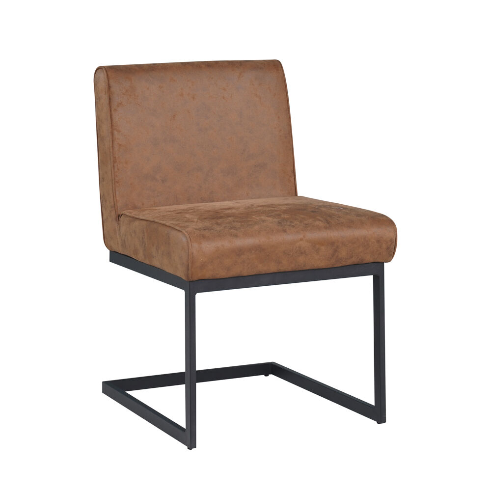 Stoel Zudos Cognac met cognackleurige microvezelzitting en zwart gepoedercoat stalen frame