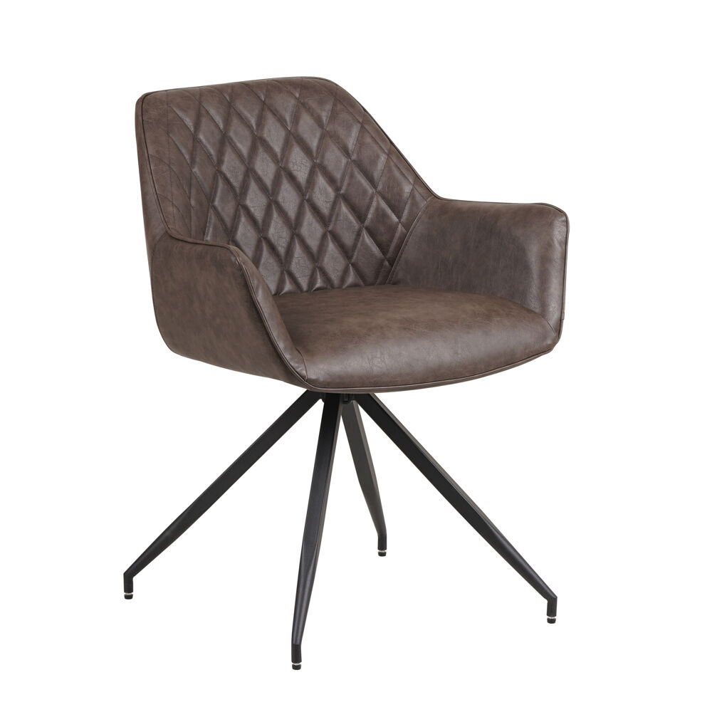 Stoel Gaaskol Taupe eetkamerstoel met diamond stiksels, PU-kunstleer en zwart spinpootframe