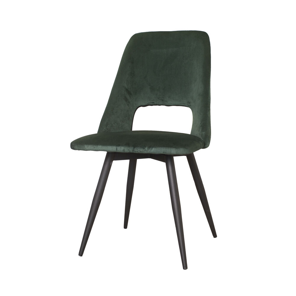 Stoel Gadond Groen met groene velvet zitting en matzwart stalen frame