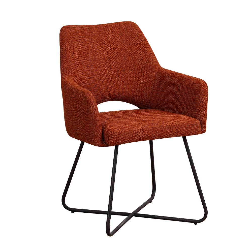 Stoel Flonsu Terracotta met zachte zitting, armleuningen en zwart metalen frame