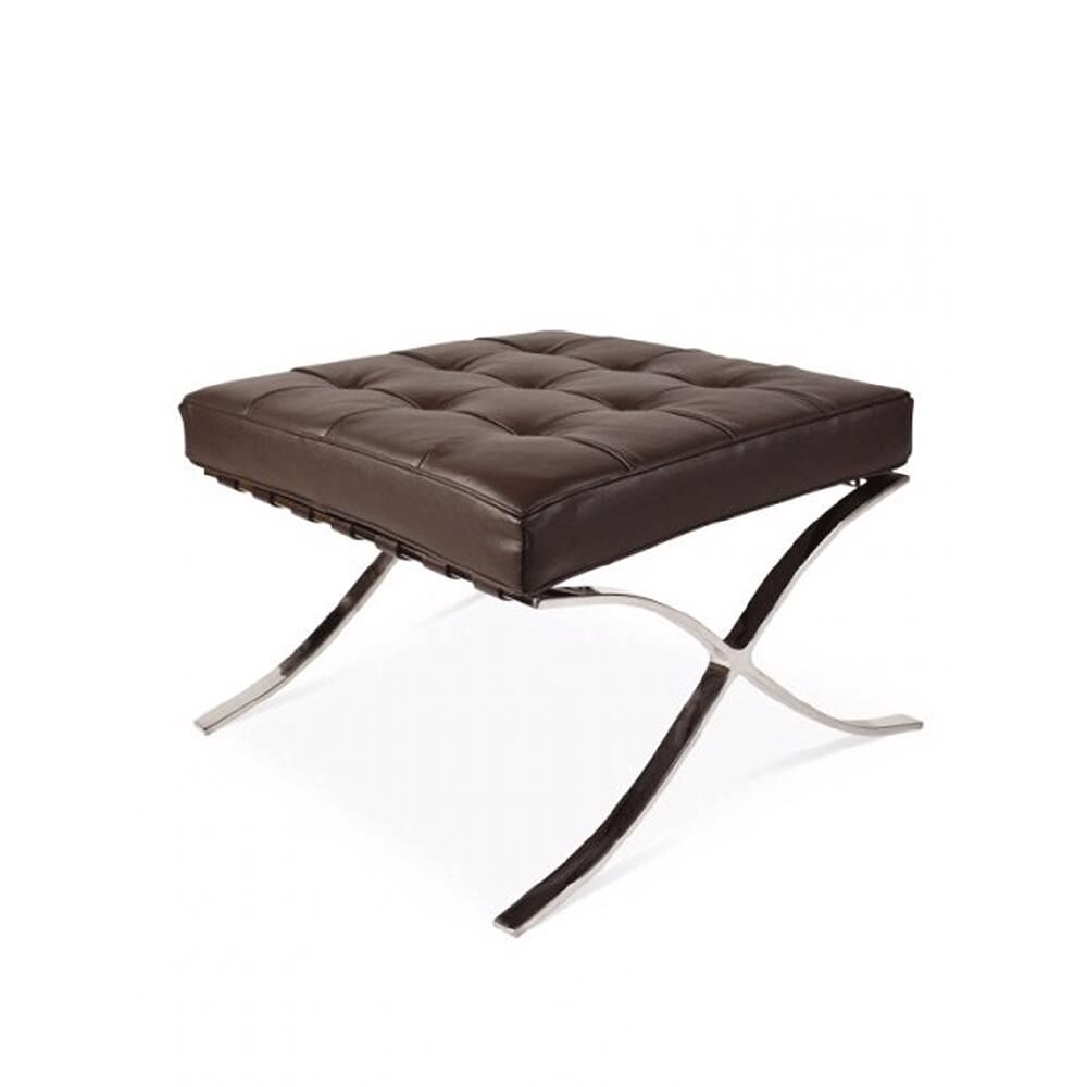 Bruine Poef Genand met gewatteerde leren zitting en iconisch chrome frame