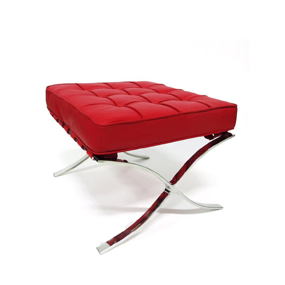 Poef Peeltona Rood met gewatteerde leren zitting en gepolijst RVS-frame, iconisch design