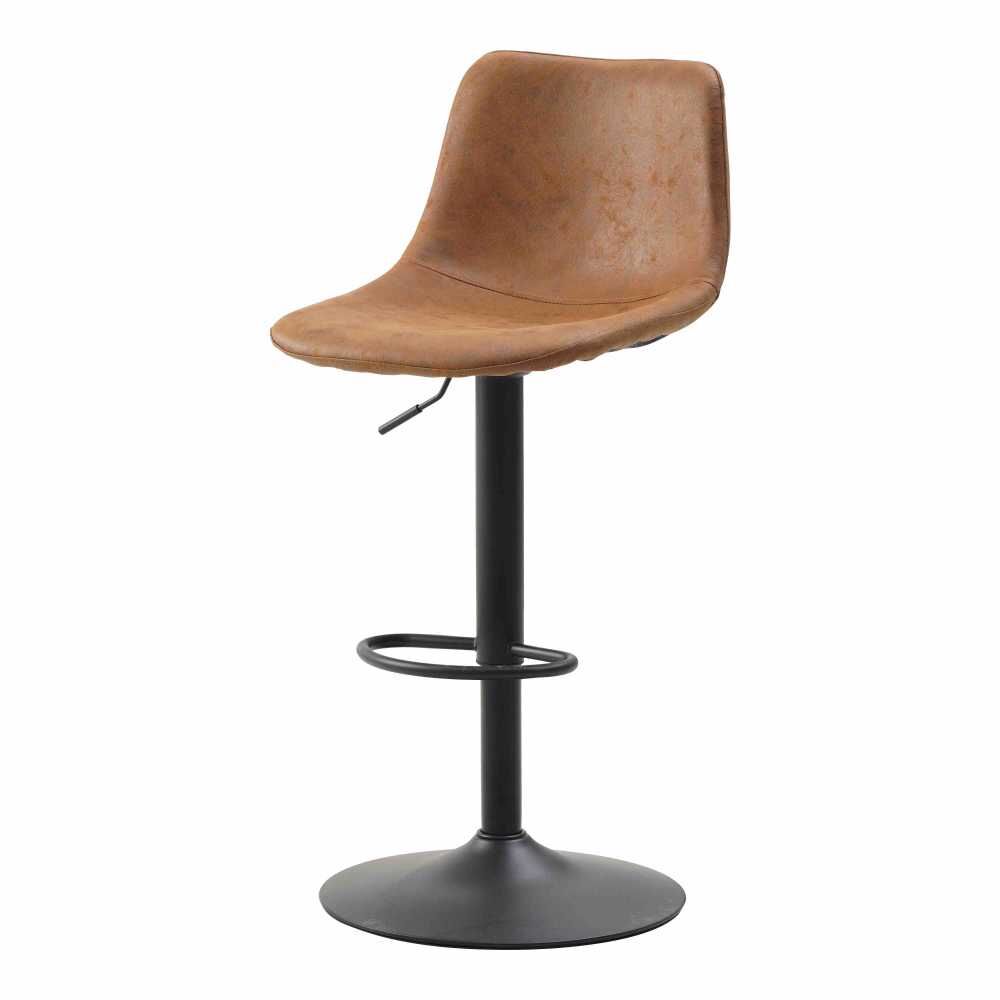 Barkruk Greebun Cognac met verstelbare zithoogte, draaifunctie en zwart metalen frame
