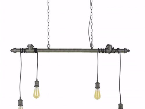 Hanglamp Lauvis met vier lichtbronnen, verstelbare kettingen en industriële stijl voor sfeervolle eettafelverlichting