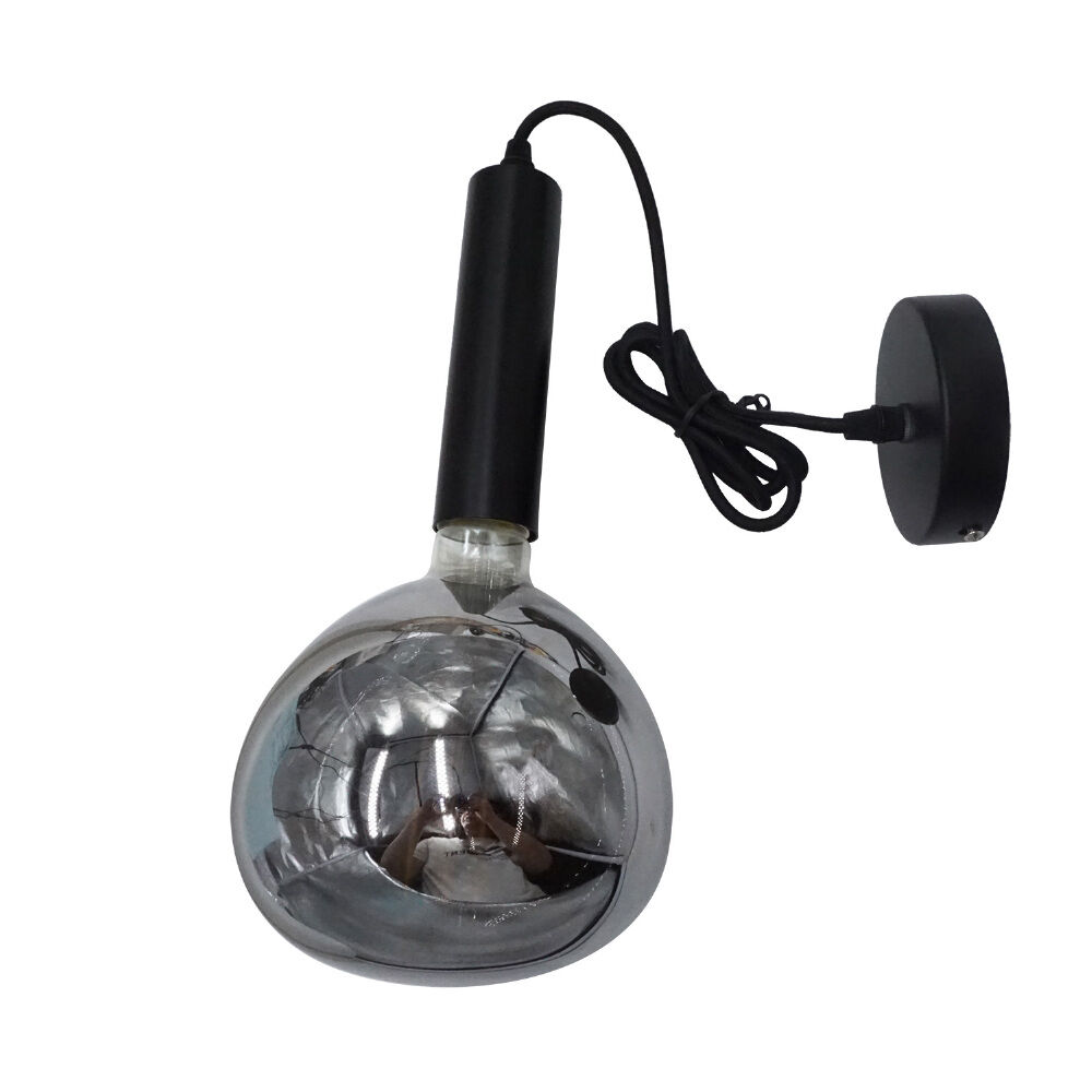 Hanglamp Katie mat zwart met verstelbaar snoer en rookglas bol Ø10 cm