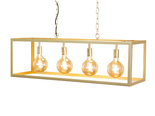 Hanglamp Joras, goudkleurig metalen frame met 4 lichtpunten en kettingen, industrieel ontwerp