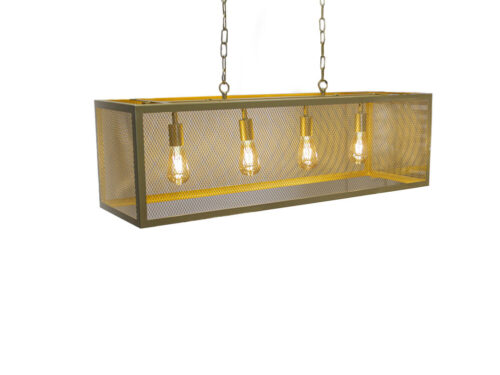 Hanglamp Skandena Goud, industriële gouden metalen kooilamp met 4 lichtpunten en kettingophanging