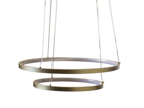 Hanglamp Sermona Goud met dubbele open ring en slanke kabels, elegante metalen plafondlamp met goudfinish
