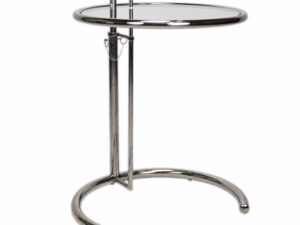 Bijzettafel Seivang Grijs met verchroomd RVS frame en ronde geharde glasplaat