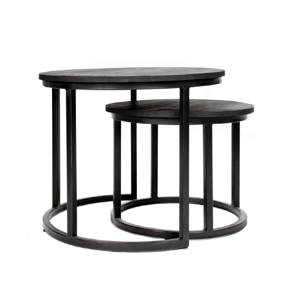 Salontafel Beennond zwart, nestbare set met Ø53 cm bladen en stoer industrieel stalen frame
