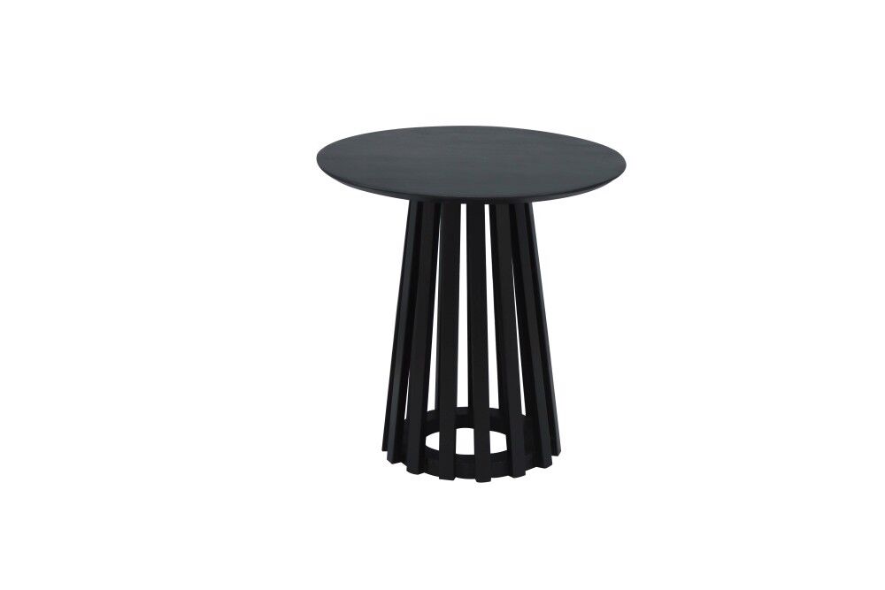 Salontafel Slaaskia Zwart 58 cm met ronde blad en luchtig spijlenonderstel in zwarte acaciahoutfinish