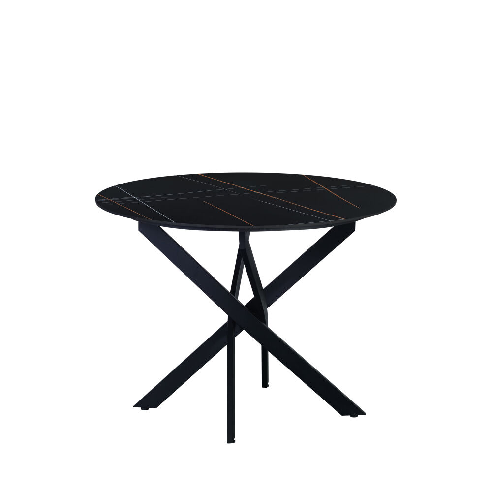 Eettafel Joostel Zwart 100 cm met rond marmerlook blad en zwart spinpootonderstel