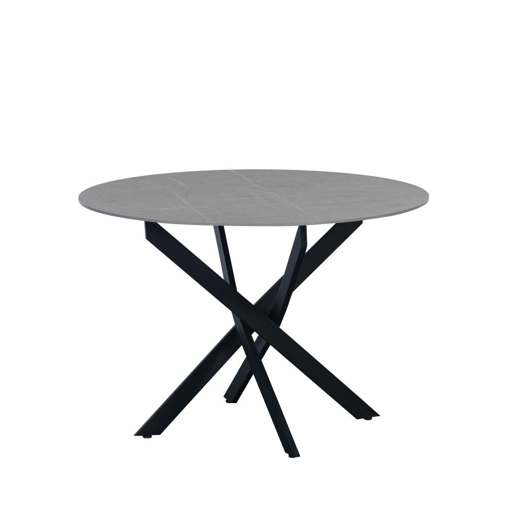 Eettafel Darwin Grijs 110 cm met marmerlook blad en zwart spinpootonderstel van metaal
