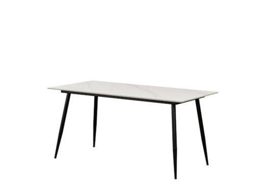 Eettafel Groben Wit 150x90 cm met marmerlook blad en slanke zwarte metalen poten