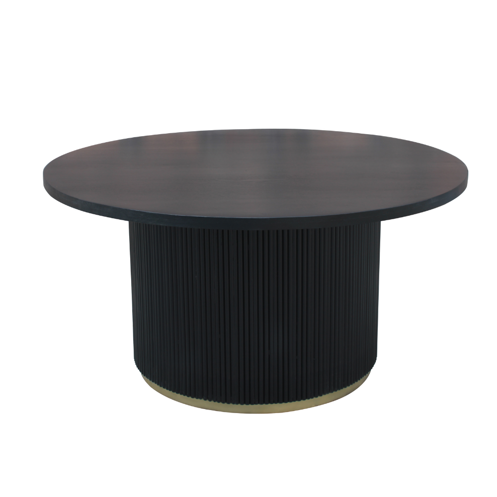 Ronde eettafel Heski Ø130 cm met zwart mangohout en messing rand, voor 4-5 personen