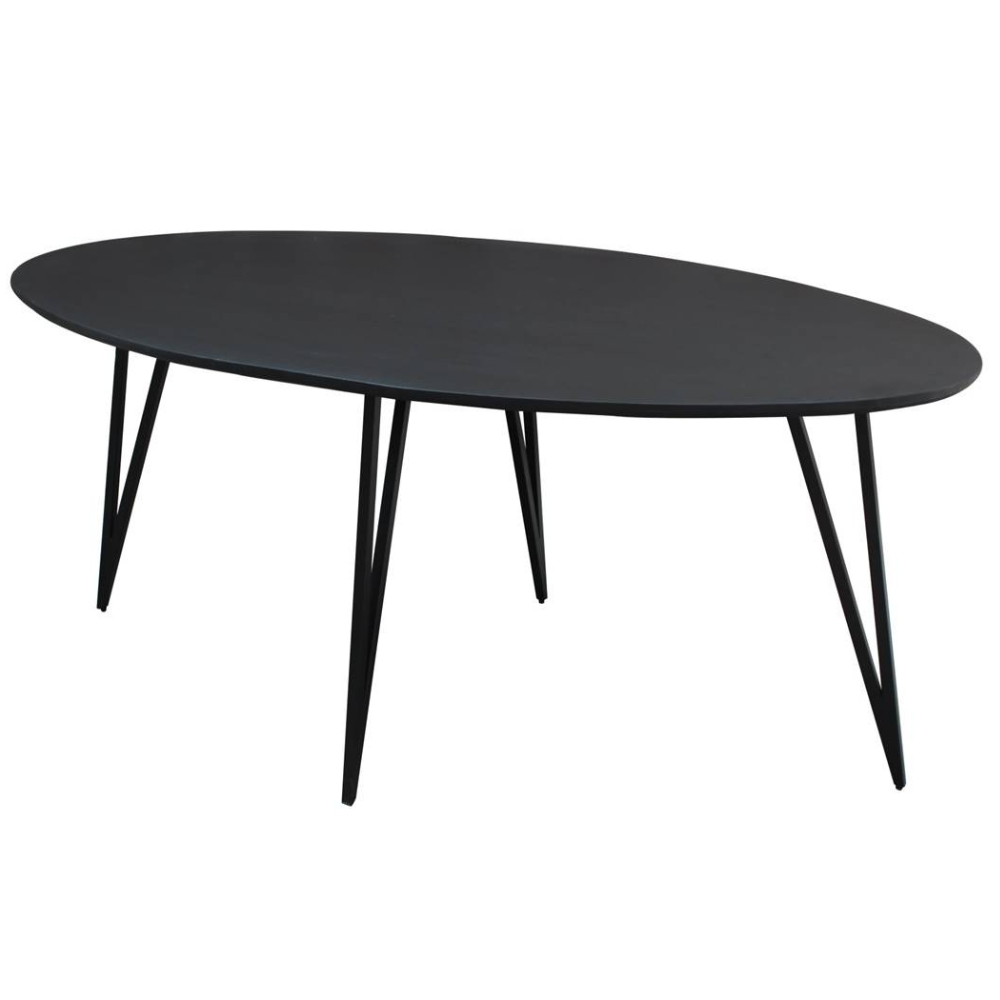 Eettafel Greelvon 170x100 cm met zwart ovaal mangohouten blad en slanke hairpin poten