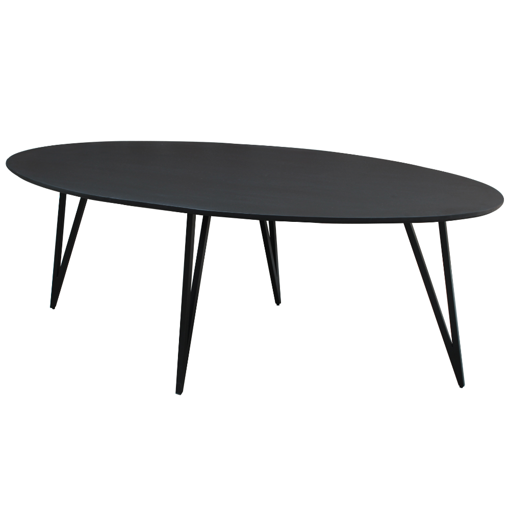 Zwarte ovale eettafel Munsy 190x100 cm met mangohouten blad en zwarte hairpin poten