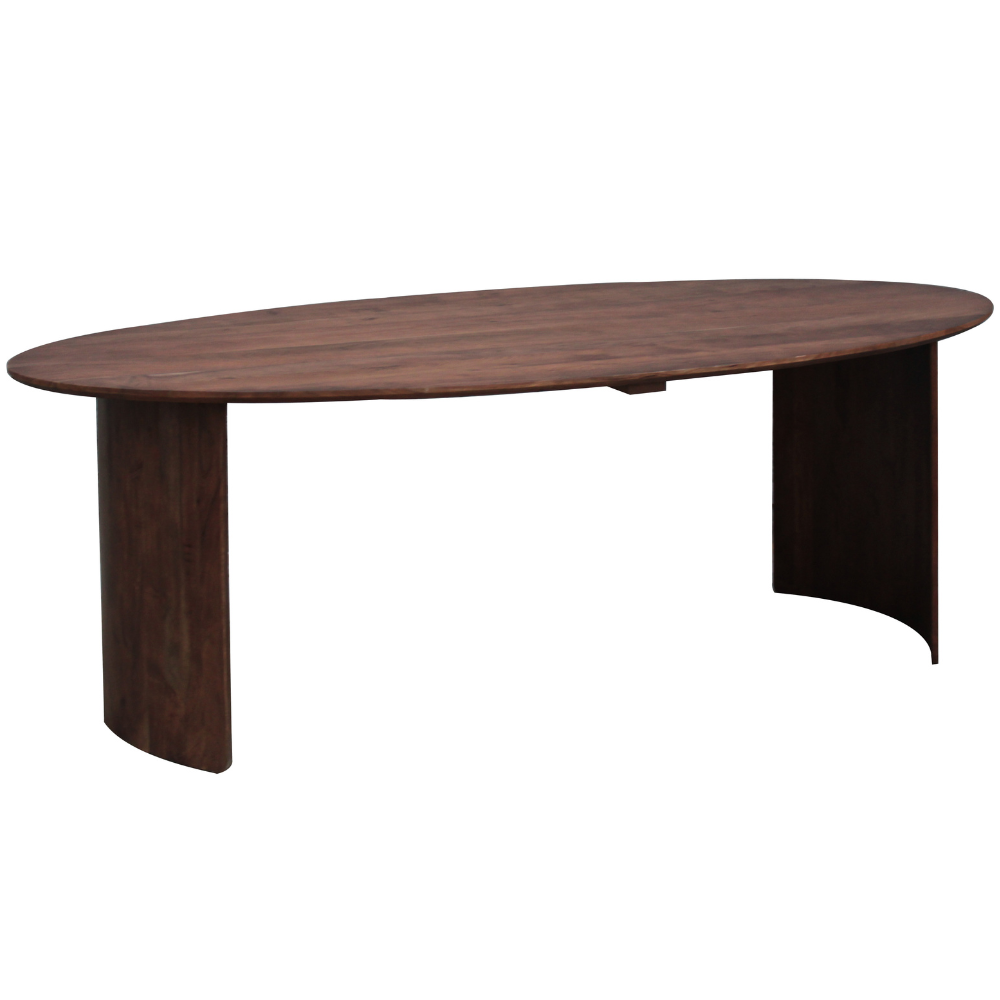Eettafel Greindes 220x110 cm, ovale walnootkleurige acaciahouten tafel met solide blad en poten