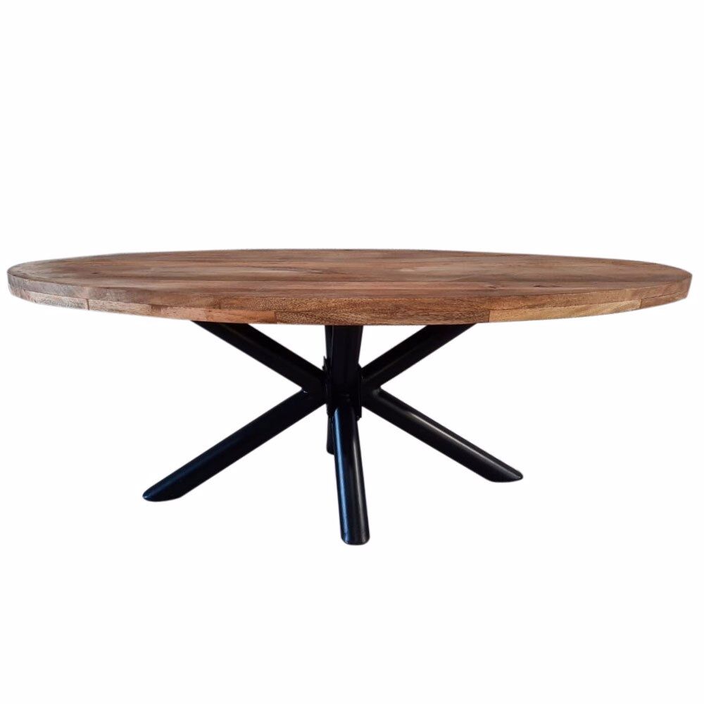 Eettafel Sansos zwart 240x110 cm met massief mangohouten blad en zwart stalen kruispootframe