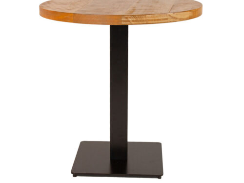 Bistrotafel Prindon zwart met rond mangohouten blad en stabiel zwart stalen frame, industriële uitstraling