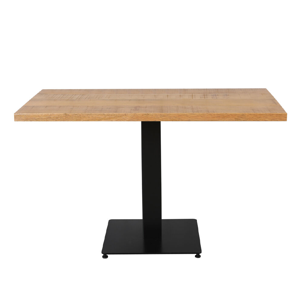 Tafelblad Triekun zwart 120x70 cm met massief mangohout en zwart stalen frame, stoere bistrotafelbasis