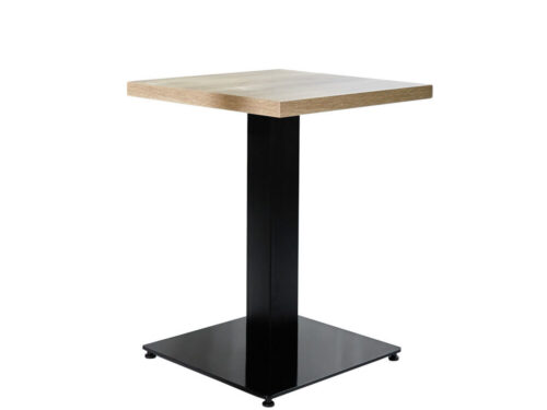Tafelblad Trolura eiken 60x60 cm op zwarte bistrotafel, compact en robuust met natuurlijke uitstraling