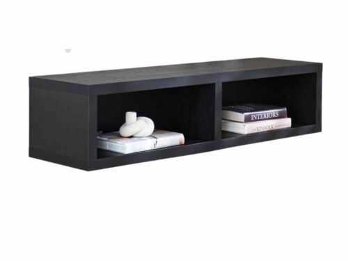 TV-meubel Vaunnol Zwart met zwevend design, twee open vakken en strakke moderne afwerking