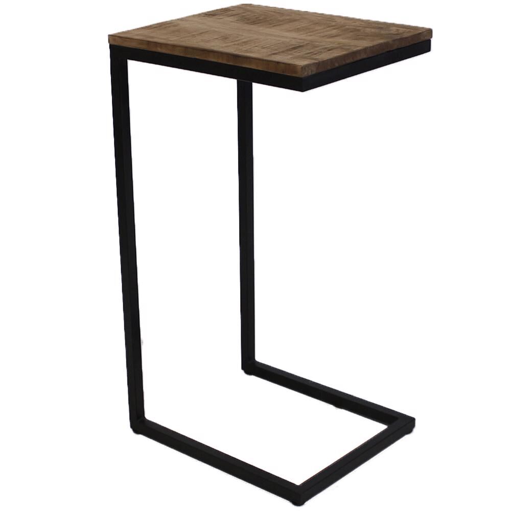 Bijzettafel Amalfi Naturel met mangohouten blad en zwart metalen frame, slank en industrieel