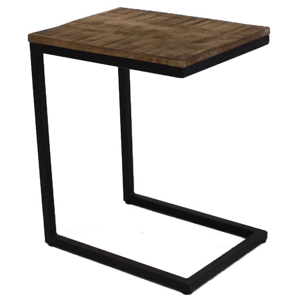 Bijzettafel Moman Zwart met mangohouten blad en zwart gepoedercoat metalen frame