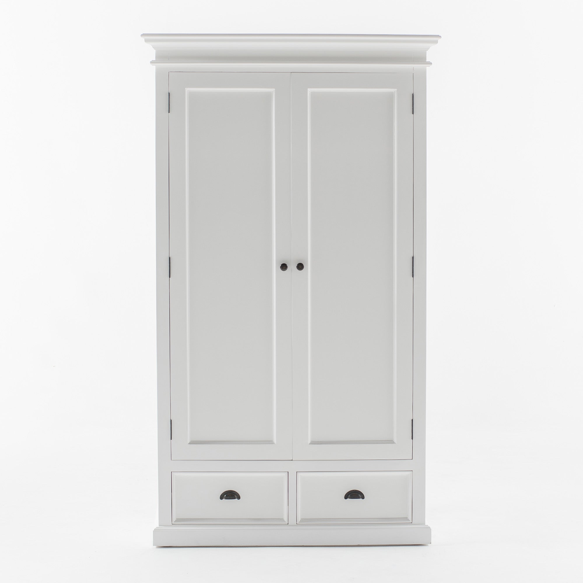 Kledingkast Klauntel wit MDF met 2 deuren en 2 lades, 110 cm breed, rustige klassieke uitstraling