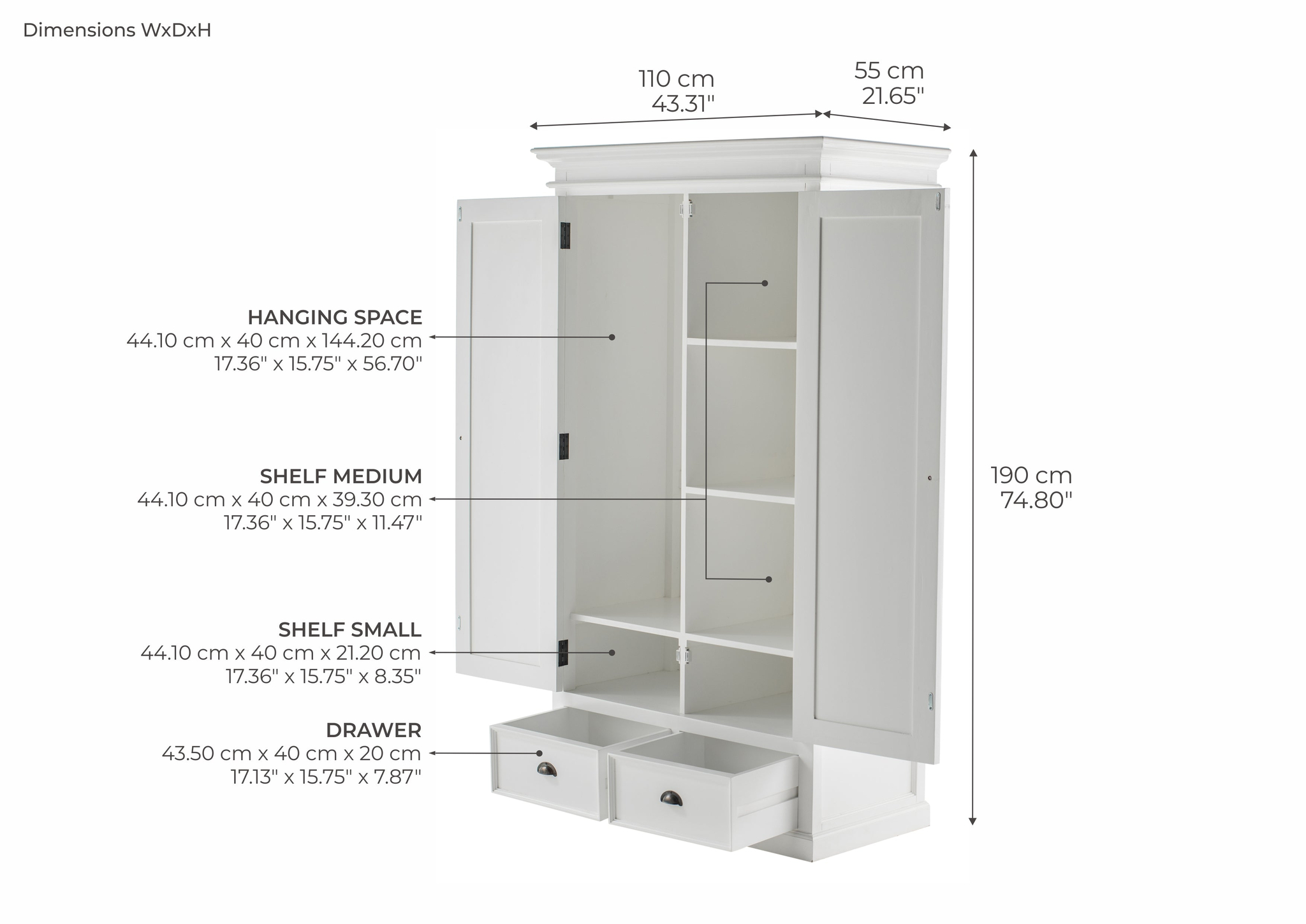 Kledingkast Klauntel Wit 110 cm - Afbeelding 3