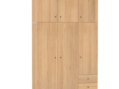 Kledingkast Segovia 135 cm in eikenfineer met zwarte knoppen en twee lades voor ruime opbergruimte
