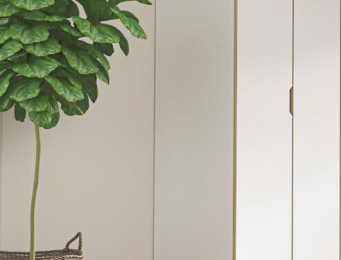 Witte Vookira kledingkast van 81 cm met strakke deuren en minimalistische afwerking in de slaapkamer
