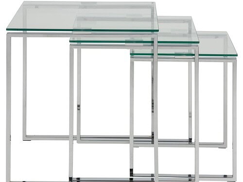 Bijzettafel Tiessond Glas set van 3 met transparante bladen en chroomstalen sledepoten