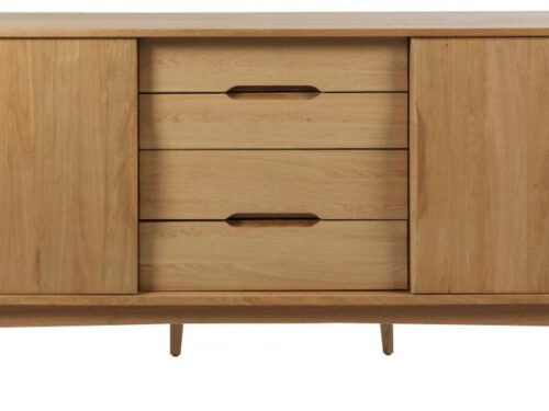Slendund MDF dressoir 180 cm in eiken kleur met 2 deuren en 4 lades, retro design