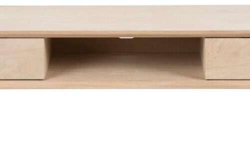TV-meubel Nunsen Wit 160 cm met eikenfineer, twee deuren en slanke poten in moderne Scandinavische stijl