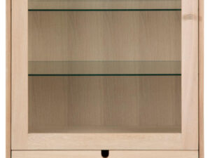 Vitrinekast Pukane Wit 72 cm met glazen deur, 3 verstelbare planken en 2 lades, licht houtdesign